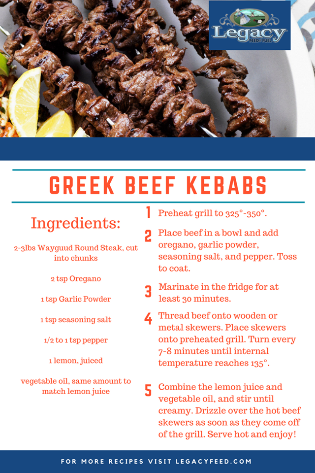 Greek Beef Kebobs from Legacy Feed and Fuel